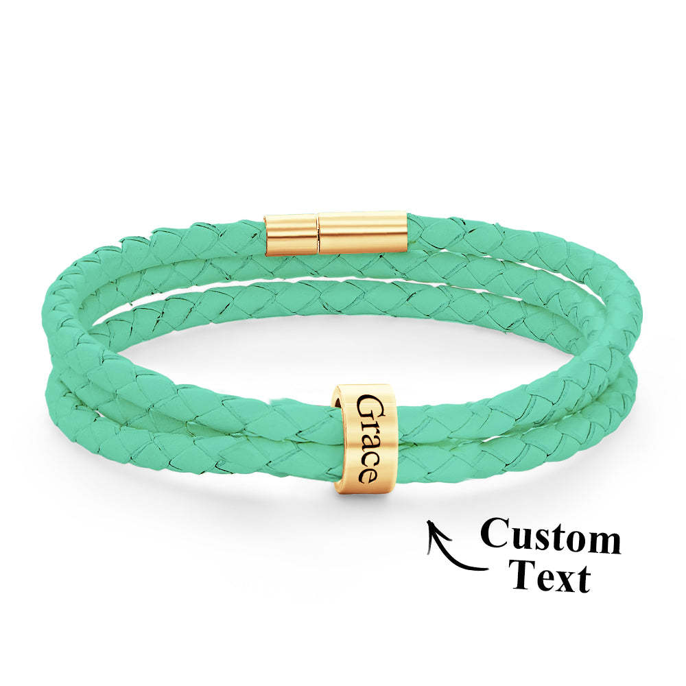 Pulsera Hombre De Cuero Trenzado Con Pequeñas Cuentas Personalizadas - TuNombrecollar