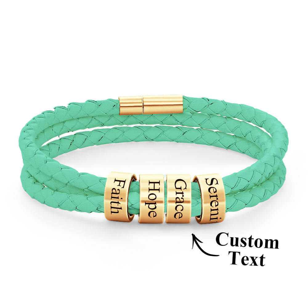 Pulsera Hombre De Cuero Trenzado Con Pequeñas Cuentas Personalizadas - TuNombrecollar