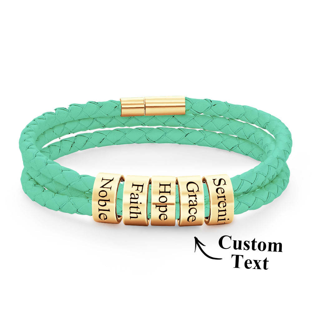 Pulsera Hombre De Cuero Trenzado Con Pequeñas Cuentas Personalizadas - TuNombrecollar