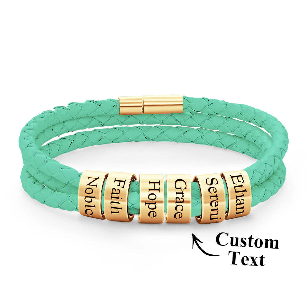 Pulsera Hombre De Cuero Trenzado Con Pequeñas Cuentas Personalizadas - TuNombrecollar