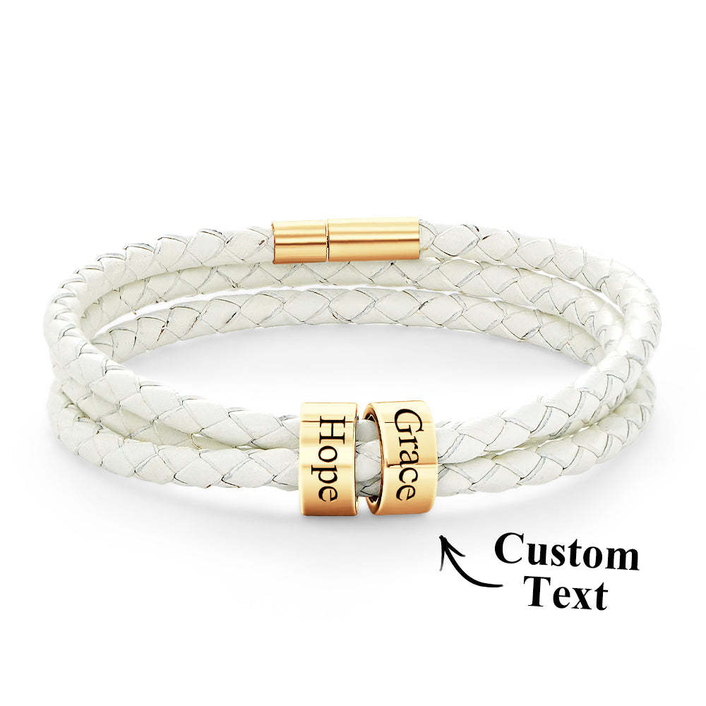 Pulsera Hombre De Cuero Trenzado Con Pequeñas Cuentas Personalizadas - TuNombrecollar