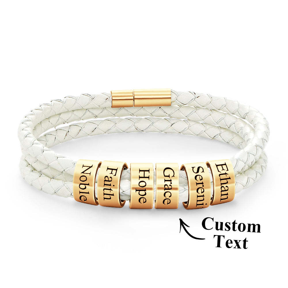 Pulsera Hombre De Cuero Trenzado Con Pequeñas Cuentas Personalizadas - TuNombrecollar