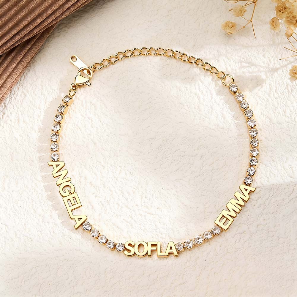 Pulsera Con Nombre Familiar Personalizada, Pulsera Con Nombre Personalizado Y Diamantes Cz, Pulsera Con Nombre Grabado, Regalo Sentimental Para Ella - 