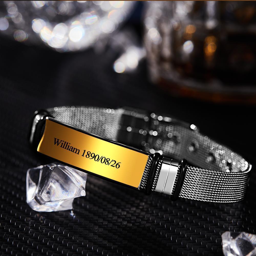 Pulsera Grabada Personalizada Pulsera Hombre Acero Inoxidable Para Padre Dorado
