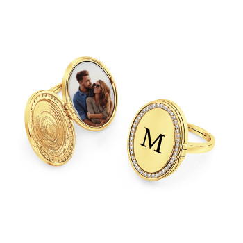 Custom Picture  Vintage-Style Flip Locket Ring with Personalized Locket Ring with Flip Cover Photo Slot Gift For Her Memorial jewelry