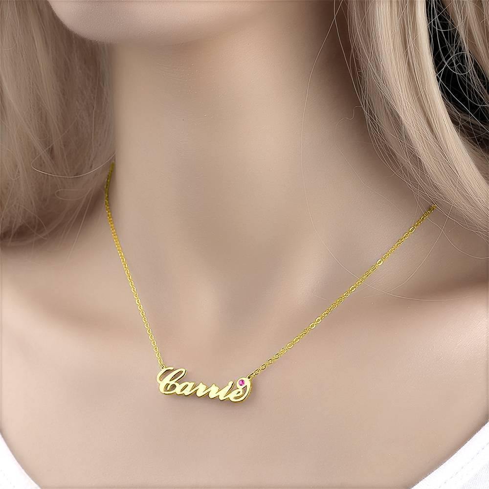 Collar Con Nombre Personalizado Con Piedra De Nacimiento, Regalo De Cumpleaños Bañado En Oro De 14K - Dorado