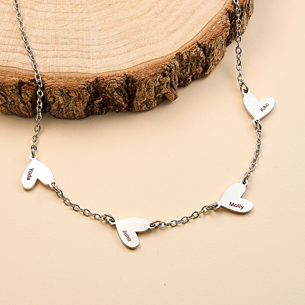 Collar Personalizado Con Nombre Familiar En Forma De Corazón. Collar Personalizado Con Múltiples Nombres En Forma De Corazón. Regalos Familiares. - 
