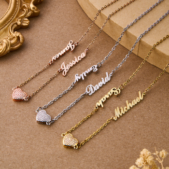 Collar Personalizado Con Dije De Corazón Y Nombre Pavé, Delicado Collar Con Nombre Personalizado Y Corazón De Diamantes, Collar Con Nombre De Pareja, Regalo Para Ella - 