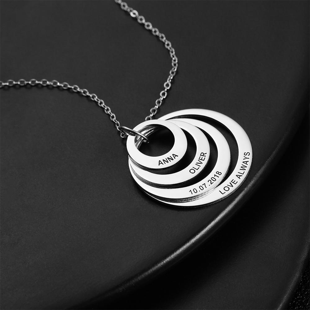Collar Personalizado Grabado, Collar con Nombre de Cuatro Discos Chapado en Platino - Plata