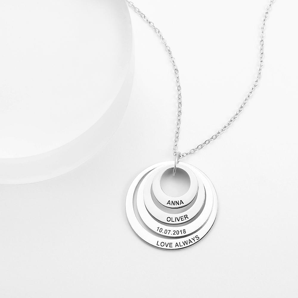 Collar Personalizado Grabado, Collar con Nombre de Cuatro Discos Chapado en Platino - Plata