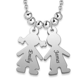 Collar Grabado, Ni?os Collar Charms Mamá Joyería Chapado en Platino - Plata