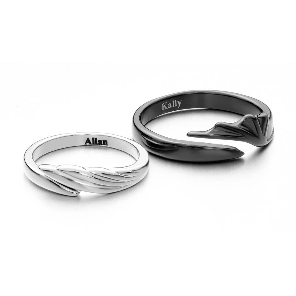 Anillo De Ángel Y Diablo Con Alas Grabables, Anillos Abiertos De Pareja Simples A La Moda - TuNombrecollar