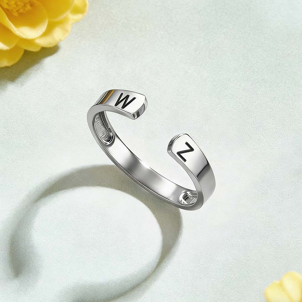 Anillo Ajustable Con Inicial Personalizada Para Pareja, Anillo Con Letra Personalizada, Diseño Minimalista Abierto, Anillos De Pareja De Dos Letras - 
