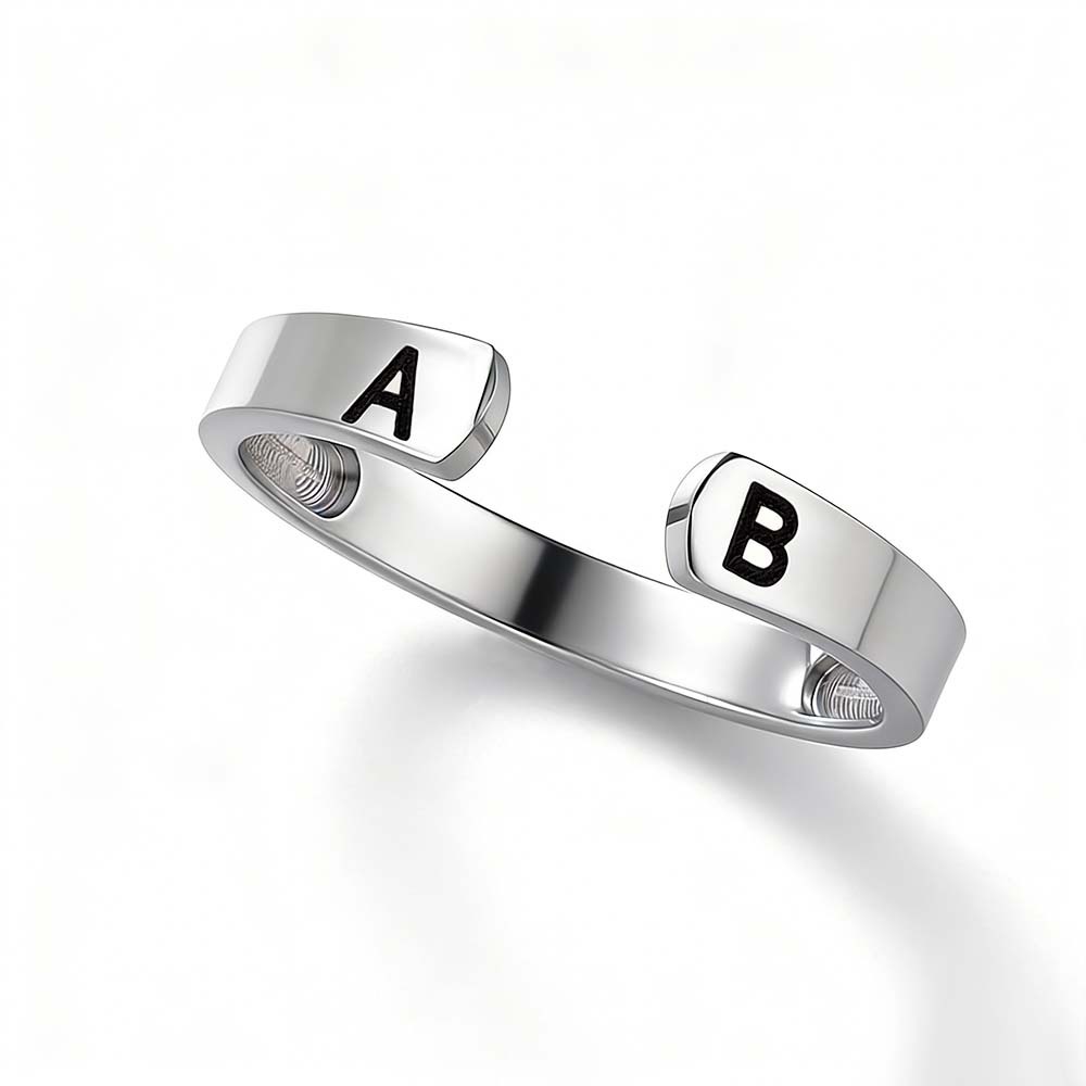Anillo Ajustable Con Inicial Personalizada Para Pareja, Anillo Con Letra Personalizada, Diseño Minimalista Abierto, Anillos De Pareja De Dos Letras - 