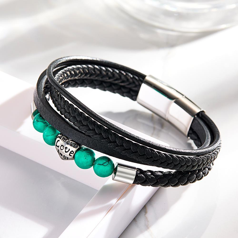 Pulsera Grabada Personalizada Street Hip-hop Trenzado Stack Cuero Regalo Para Hombres - TuNombrecollar