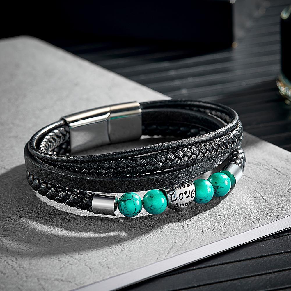 Pulsera Grabada Personalizada Street Hip-hop Trenzado Stack Cuero Regalo Para Hombres - TuNombrecollar