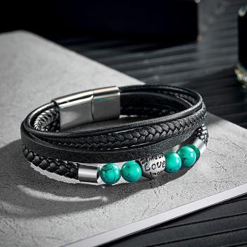Pulsera Grabada Personalizada Street Hip-hop Trenzado Stack Cuero Regalo Para Hombres - TuNombrecollar