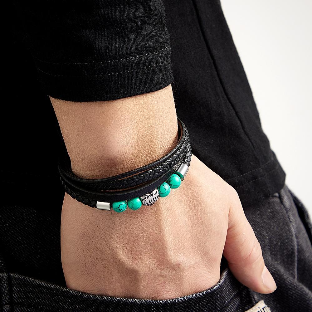 Pulsera Grabada Personalizada Street Hip-hop Trenzado Stack Cuero Regalo Para Hombres - TuNombrecollar