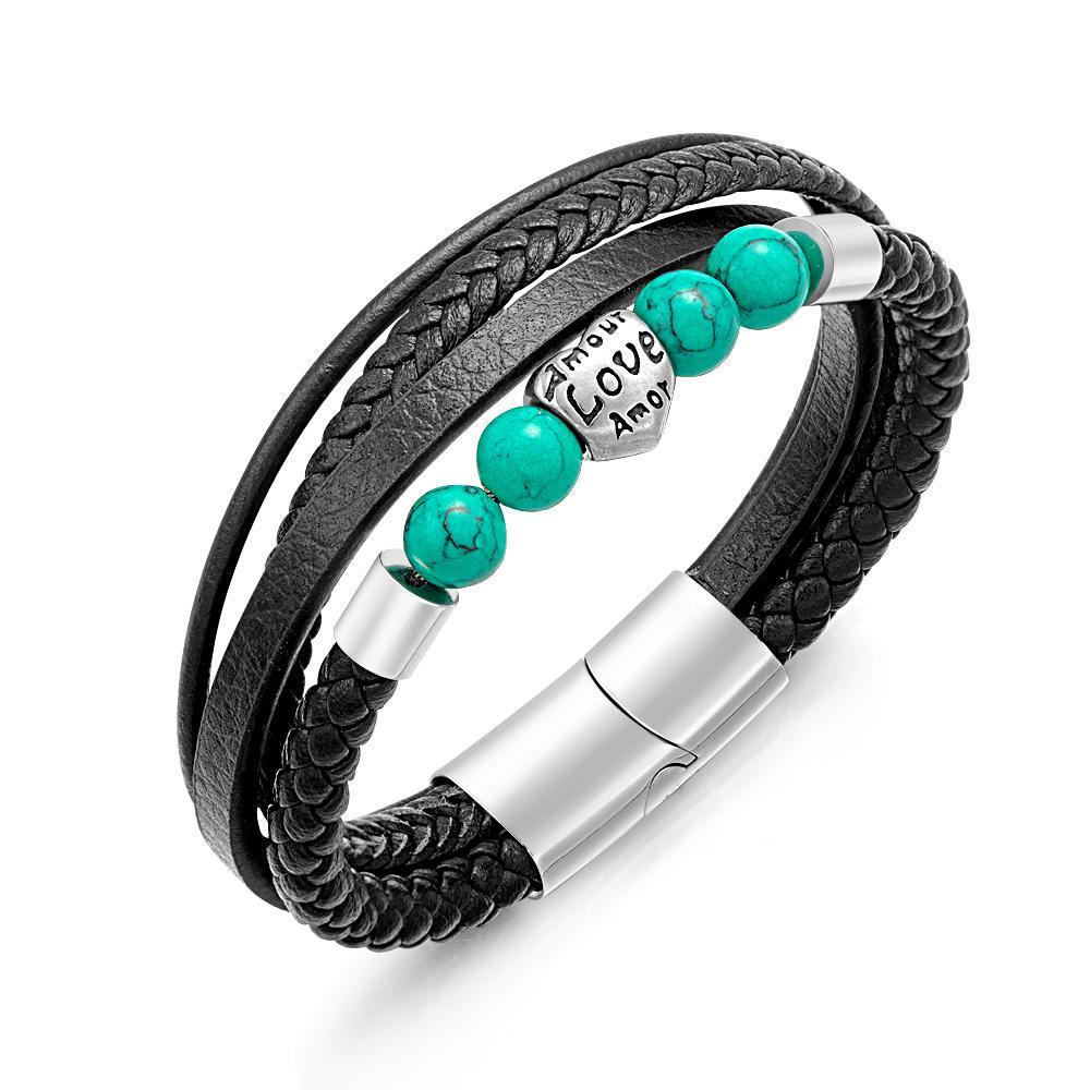 Pulsera Grabada Personalizada Street Hip-hop Trenzado Stack Cuero Regalo Para Hombres - TuNombrecollar