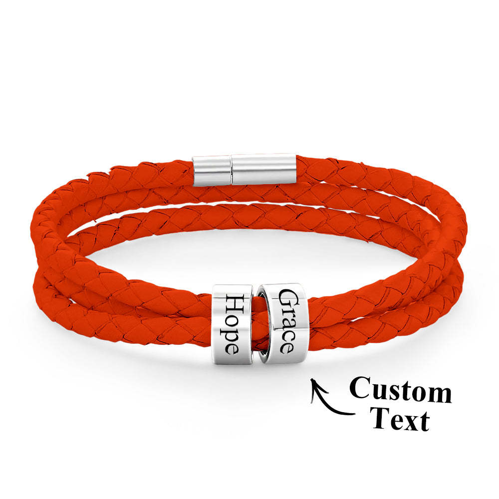 Pulsera Hombre De Cuero Trenzado Con Pequeñas Cuentas Personalizadas - TuNombrecollar