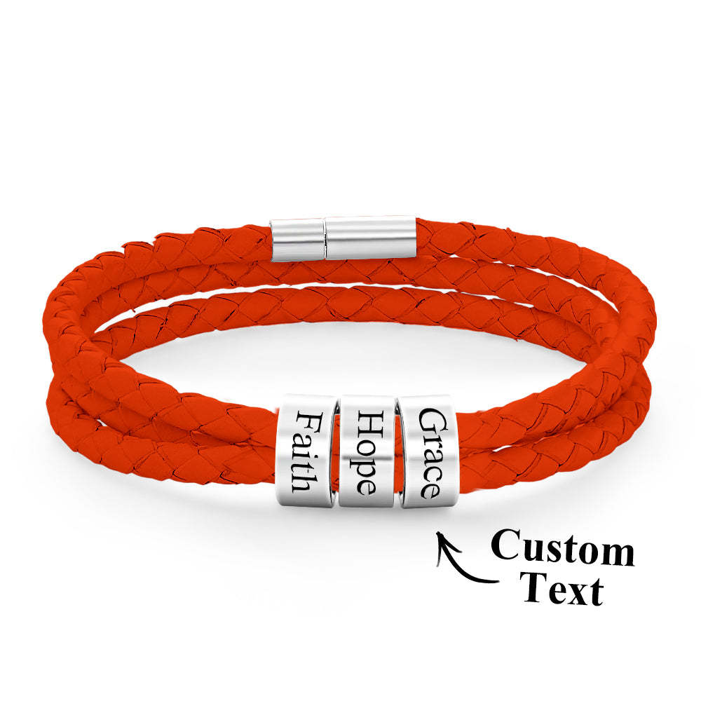 Pulsera Hombre De Cuero Trenzado Con Pequeñas Cuentas Personalizadas - TuNombrecollar