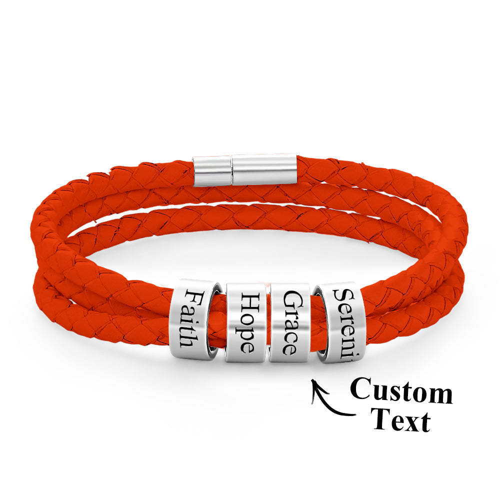 Pulsera Hombre De Cuero Trenzado Con Pequeñas Cuentas Personalizadas - TuNombrecollar