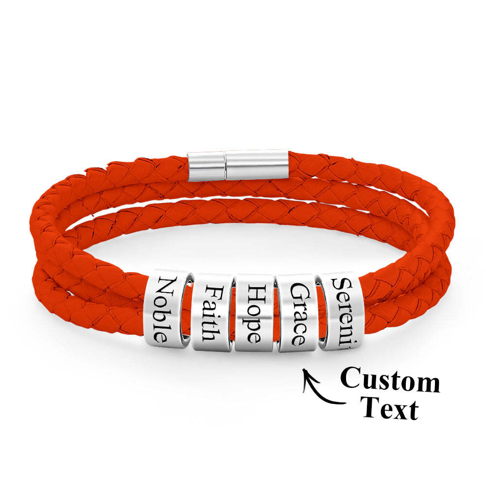 Pulsera Hombre De Cuero Trenzado Con Pequeñas Cuentas Personalizadas - TuNombrecollar