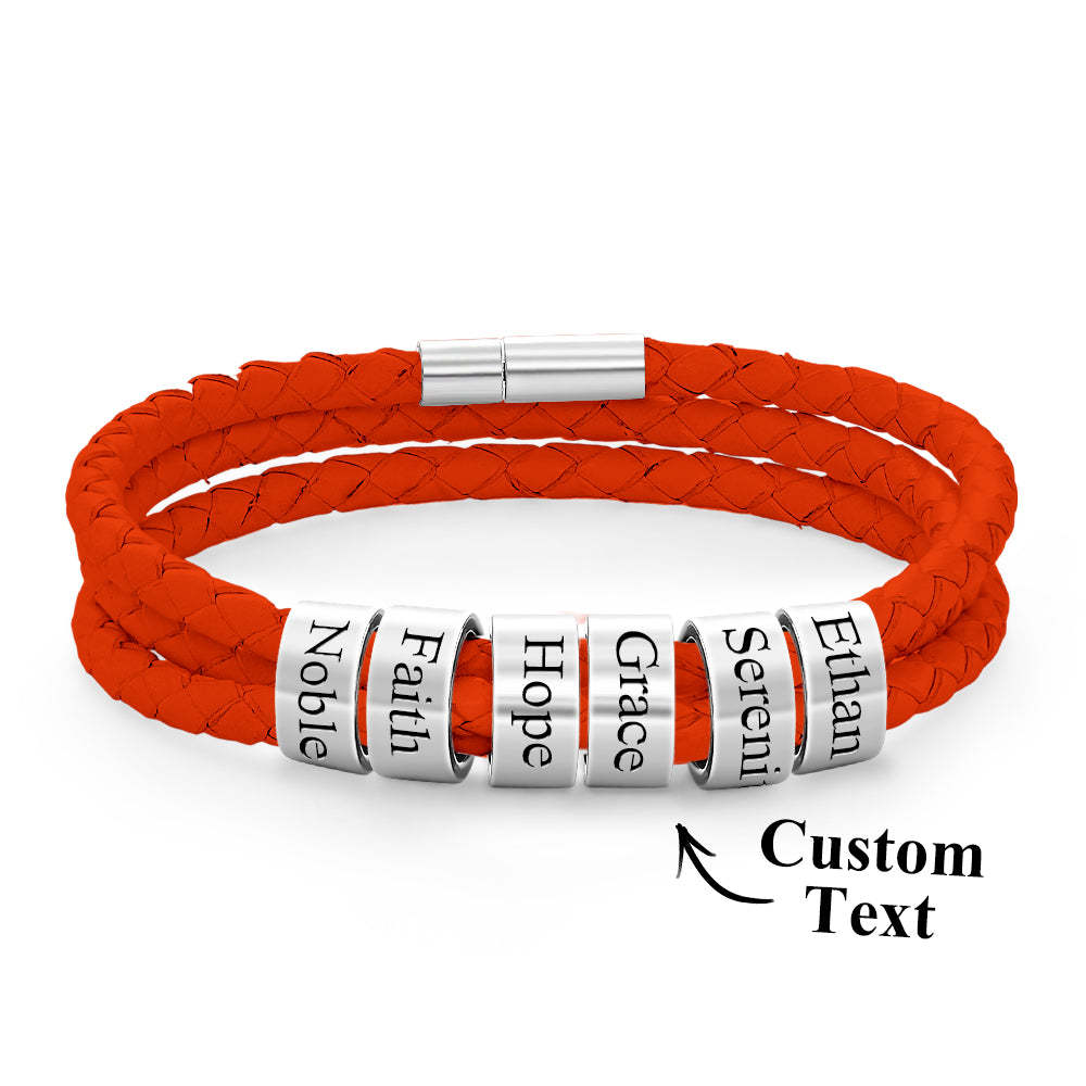 Pulsera Hombre De Cuero Trenzado Con Pequeñas Cuentas Personalizadas - TuNombrecollar