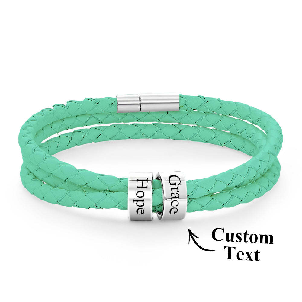 Pulsera Hombre De Cuero Trenzado Con Pequeñas Cuentas Personalizadas - TuNombrecollar