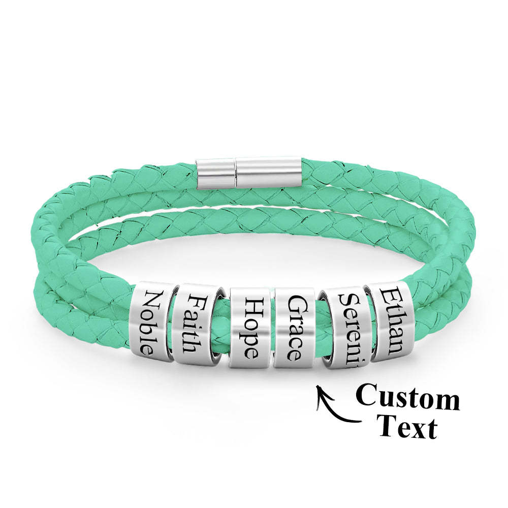 Pulsera Hombre De Cuero Trenzado Con Pequeñas Cuentas Personalizadas - TuNombrecollar