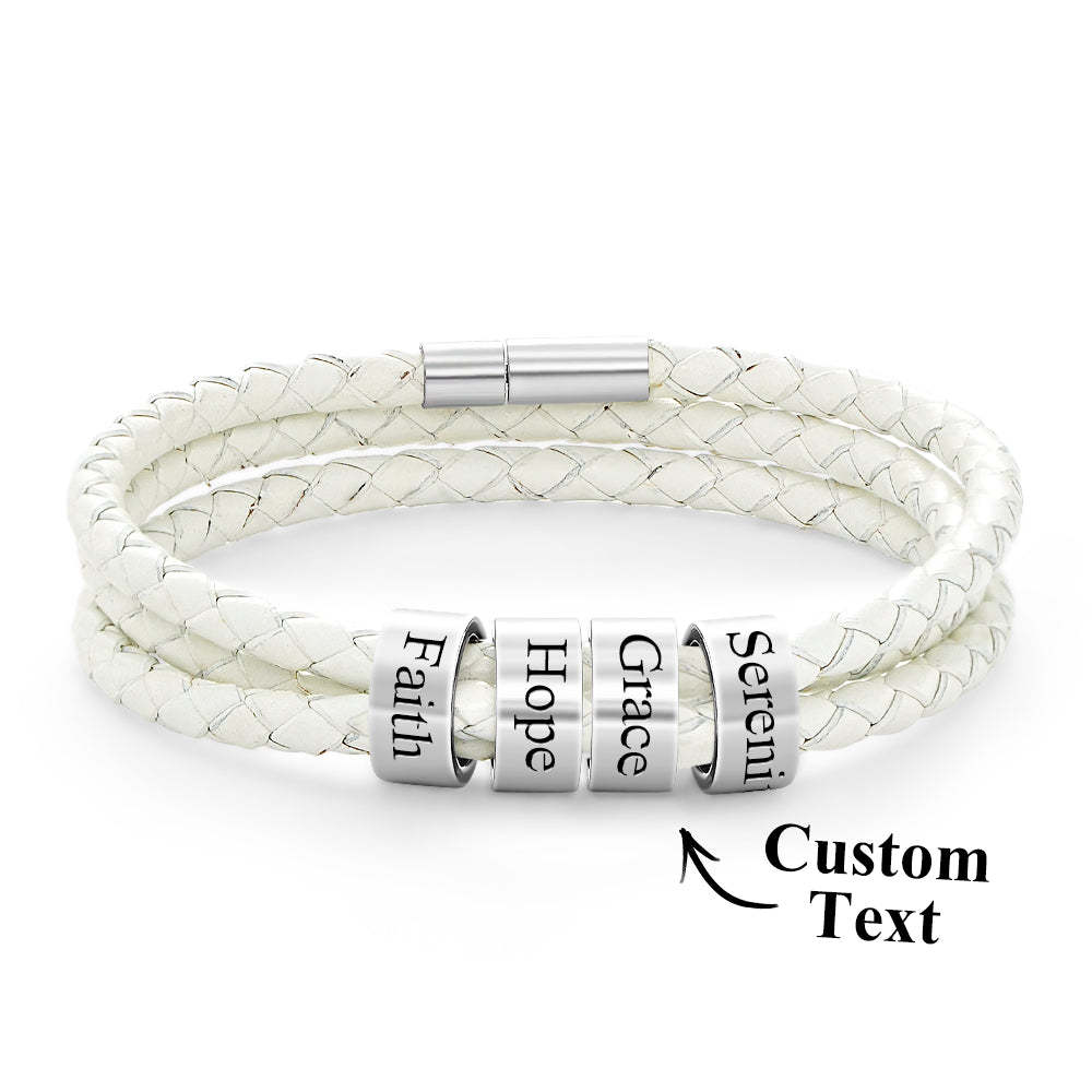 Pulsera Hombre De Cuero Trenzado Con Pequeñas Cuentas Personalizadas - TuNombrecollar