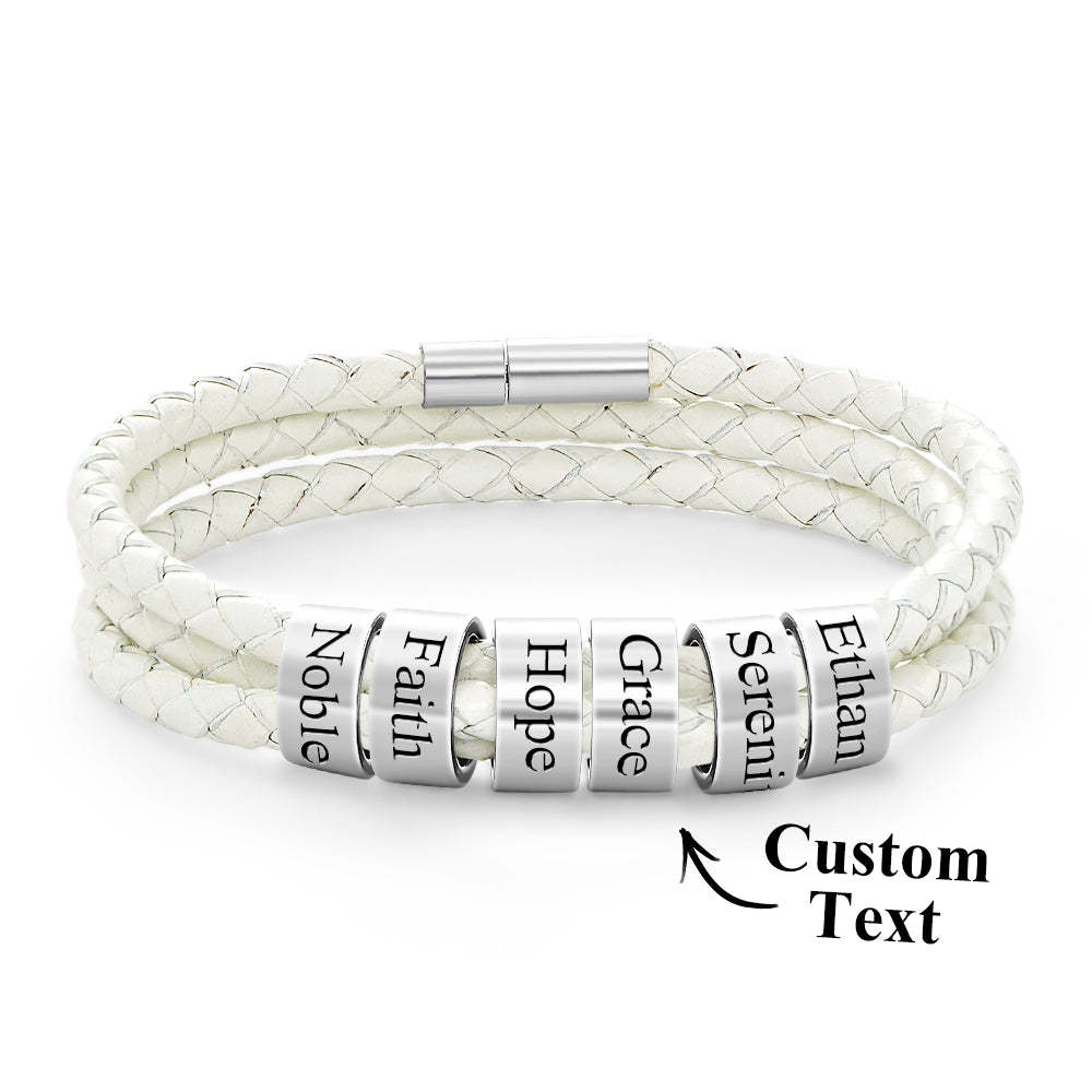 Pulsera Hombre De Cuero Trenzado Con Pequeñas Cuentas Personalizadas - TuNombrecollar