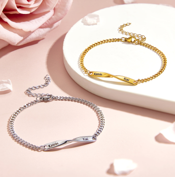 Pulsera Personalizada Con Nombre En Espiral Para Parejas: Brazalete Personalizado Con Espiral Grabado Para Él Y Para Ella. Regalo Para Pareja. - 