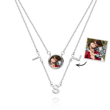 Conjunto De Cadena Doble Collar Con Foto Personalizado Con Tu Regalo Inicial Para Ella - TuNombrecollar