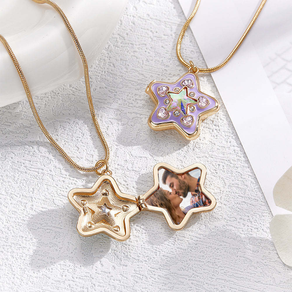 Foto Personalizada Luz De Las Estrellas Collar Con Medallón Brillante Diamante Colorido Estilo Y2k Colgante Regalo De Amor - TuNombrecollar