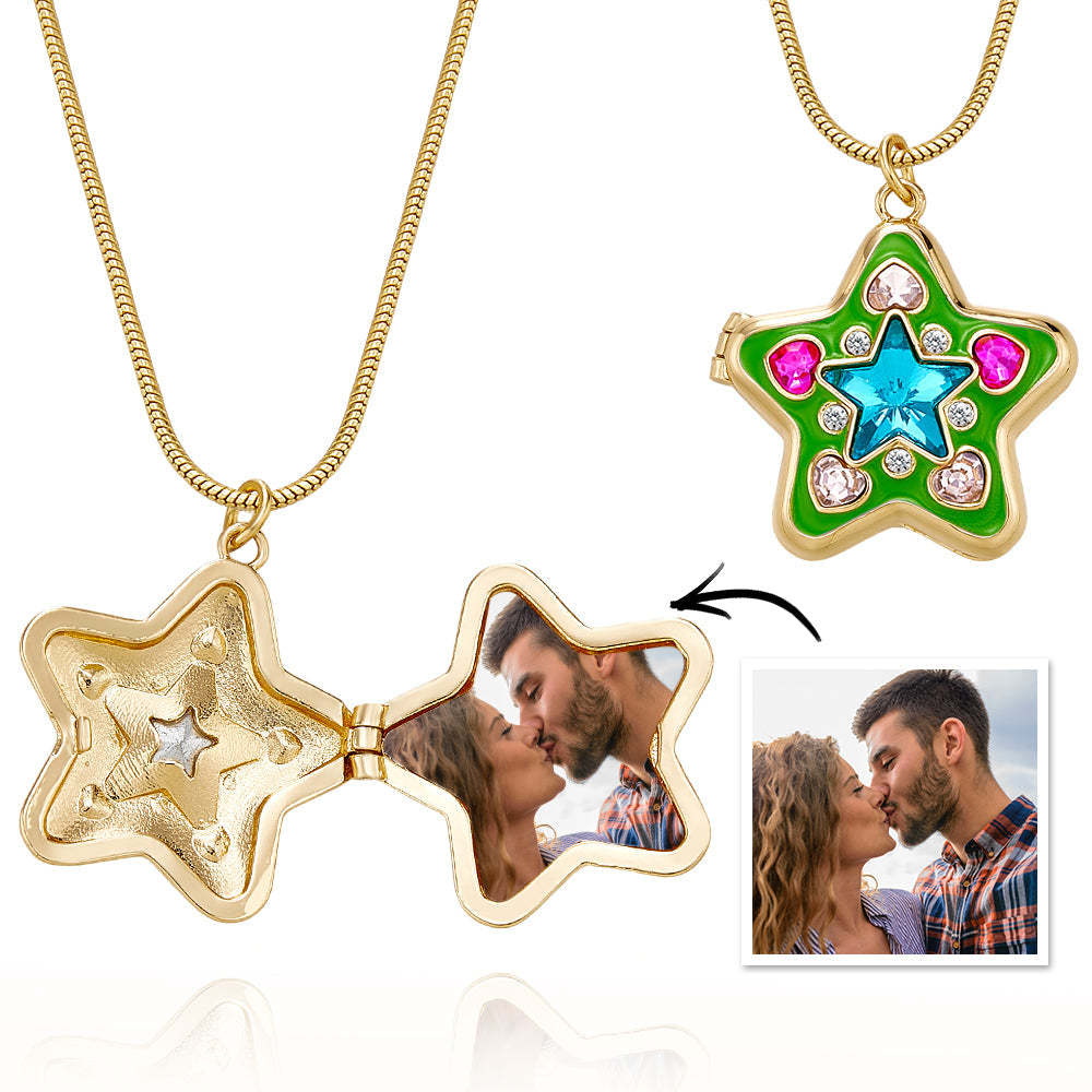 Foto Personalizada Luz De Las Estrellas Collar Con Medallón Brillante Diamante Colorido Estilo Y2k Colgante Regalo De Amor - TuNombrecollar