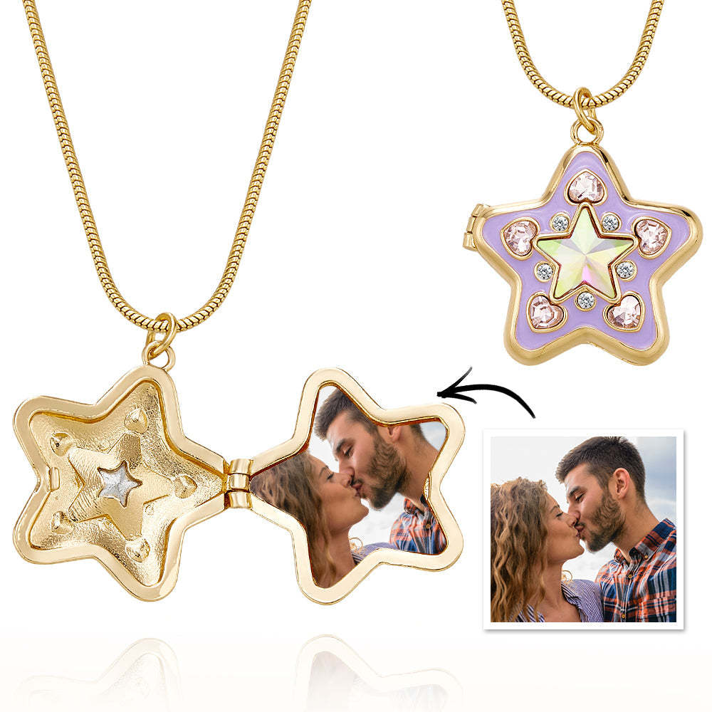Foto Personalizada Luz De Las Estrellas Collar Con Medallón Brillante Diamante Colorido Estilo Y2k Colgante Regalo De Amor - TuNombrecollar