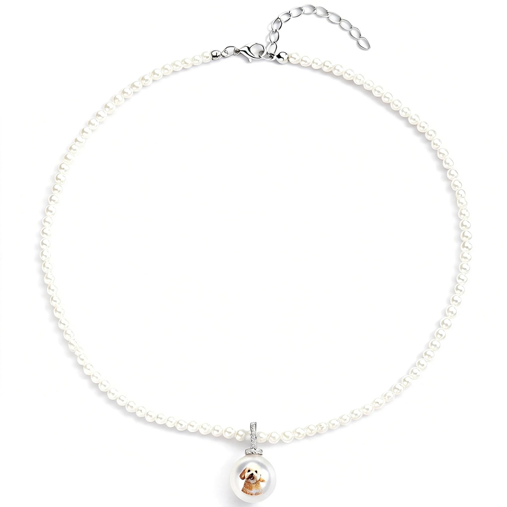 Collar De Perlas Con Foto Personalizada, Cadena De Perlas Con Retrato Personalizado, Collar Con Colgante Ajustable, Regalo De Joyería De Perlas Naturales - 