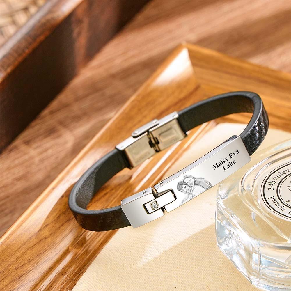 Pulsera De Cuero Personalizada Nombre Personalizado Y Foto Pulsera De Acero Inoxidable Regalo Del Día Del Padre - TuNombrecollar