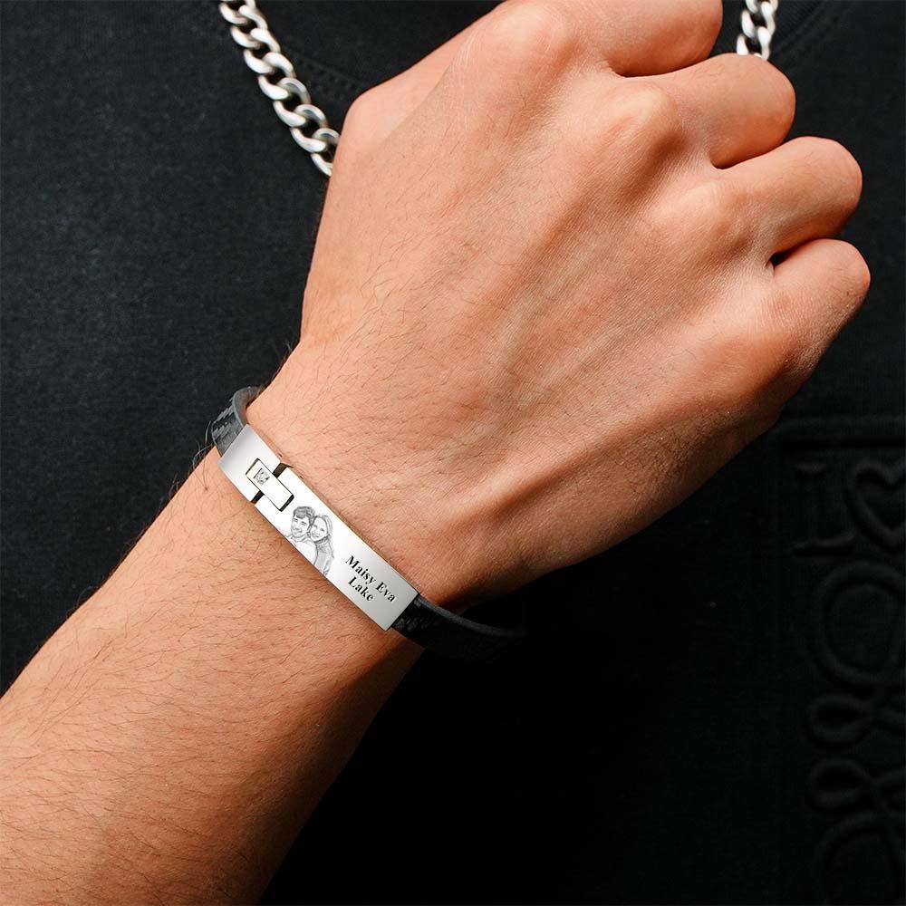 Pulsera De Cuero Personalizada Nombre Personalizado Y Foto Pulsera De Acero Inoxidable Regalo Del Día Del Padre - TuNombrecollar