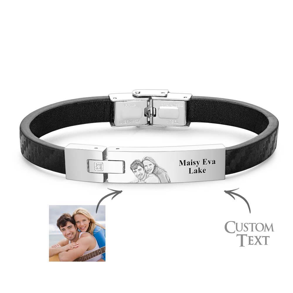 Pulsera De Cuero Personalizada Nombre Personalizado Y Foto Pulsera De Acero Inoxidable Regalo Del Día Del Padre - TuNombrecollar