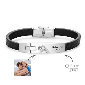 Pulsera De Cuero Personalizada Nombre Personalizado Y Foto Pulsera De Acero Inoxidable Regalo Del Día Del Padre - TuNombrecollar
