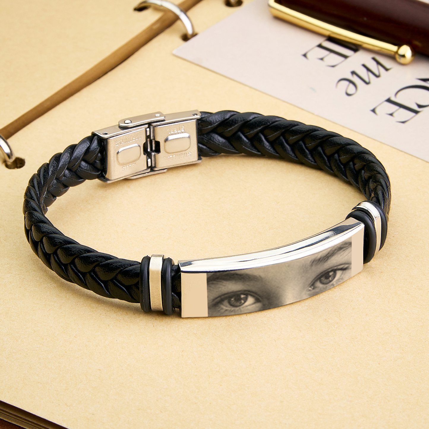 Pulsera Personalizada Con Foto De Ojos De Enamorados Para Hombre. Grabado Personalizado De Ojos De Pareja. - 