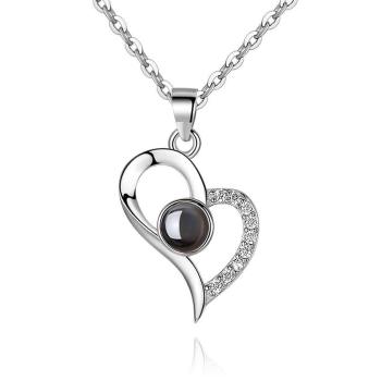 Collar Te Amo En 100 Idiomas Collar Grabado Proyección Amo Tu Corazón Plata - TuNombrecollar