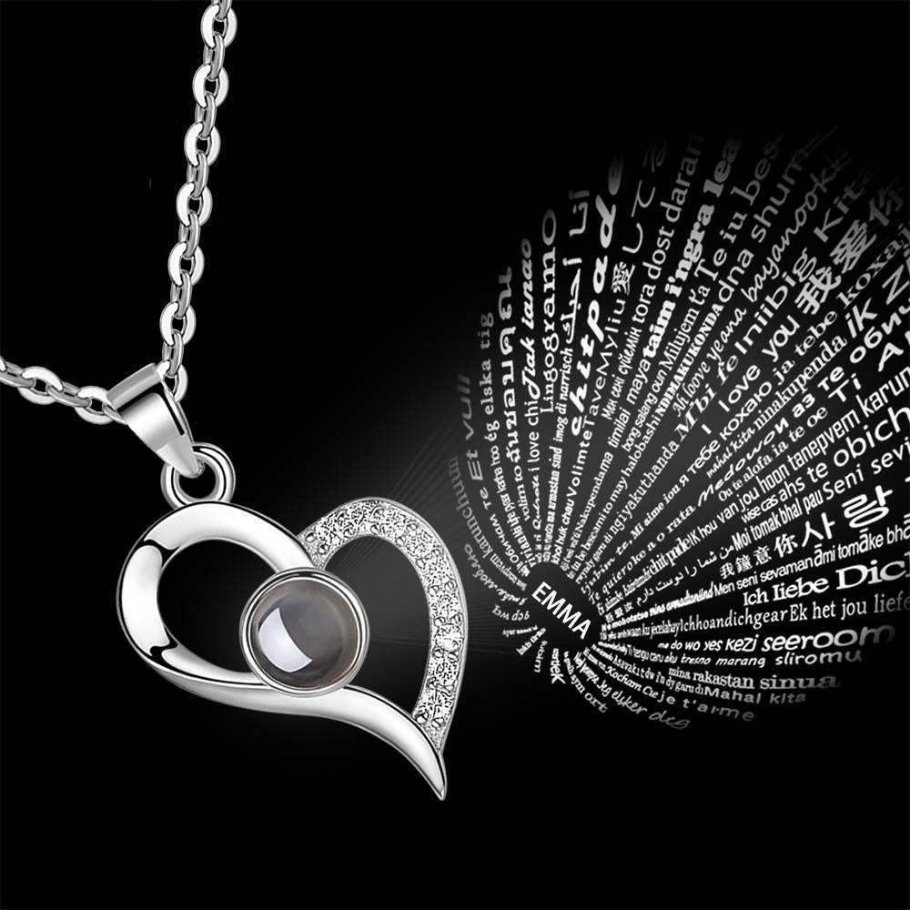 Collar Te Amo En 100 Idiomas Collar Grabado Proyección Amo Tu Corazón Plata - TuNombrecollar