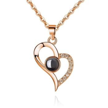 Collar I Love You en 100 Idiomas Proyección Collar Love Your Heart Plata - Chapado en Oro Rosa