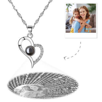 Regalo Del Día De La Madre Collar Te Amo En 100 Idiomas Collar Con Foto De Proyección Amo Tu Corazón Plata - TuNombrecollar