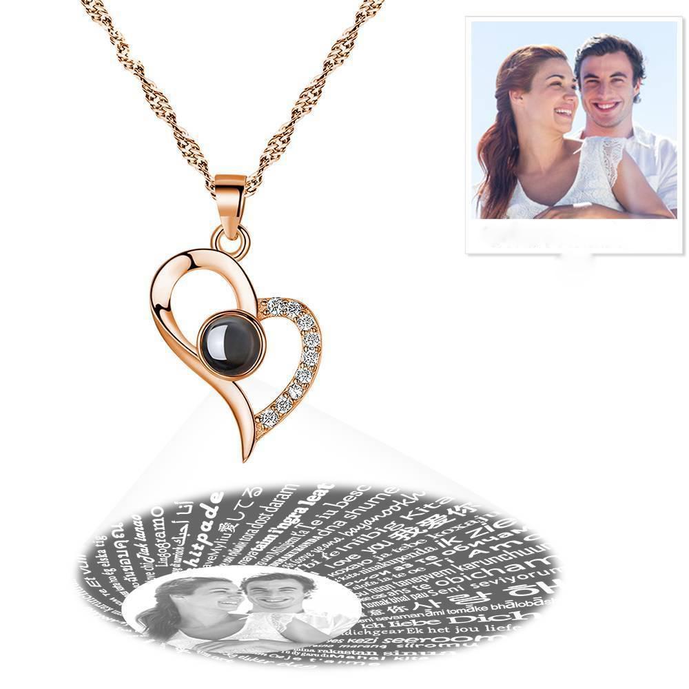 Foto Personalizada Con 100 Idiomas Dice Te Amo Collar De Proyección Amo Tu Corazón Oro Rosa - TuNombrecollar