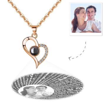 Collar Te Amo En 100 Idiomas Collar Con Foto Proyección Amo Tu Corazón Plata - Chapado En Oro Rosa - TuNombrecollar