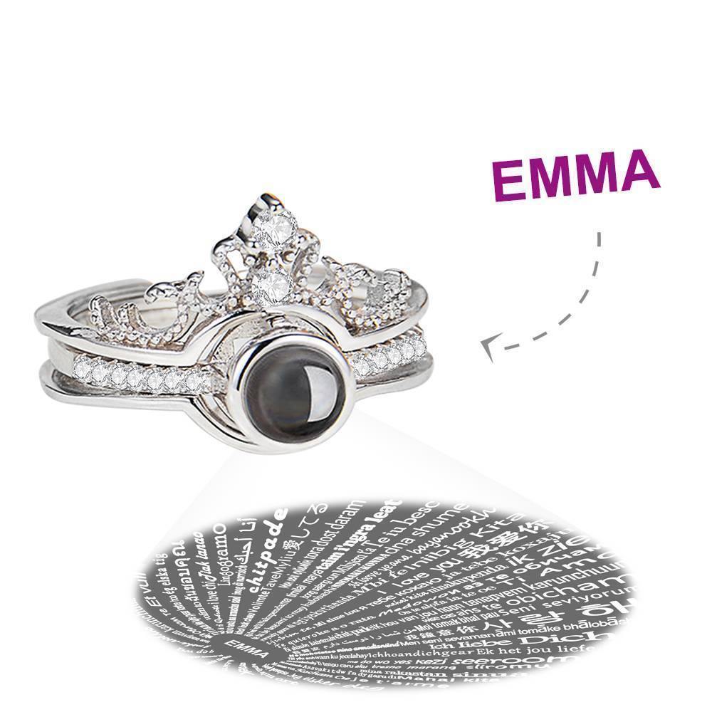 Te Amo Anillo En 100 Idiomas Anillo De Corona Con Grabado De Proyección, Regalo Romántico Parejas Dos En Uno Plata